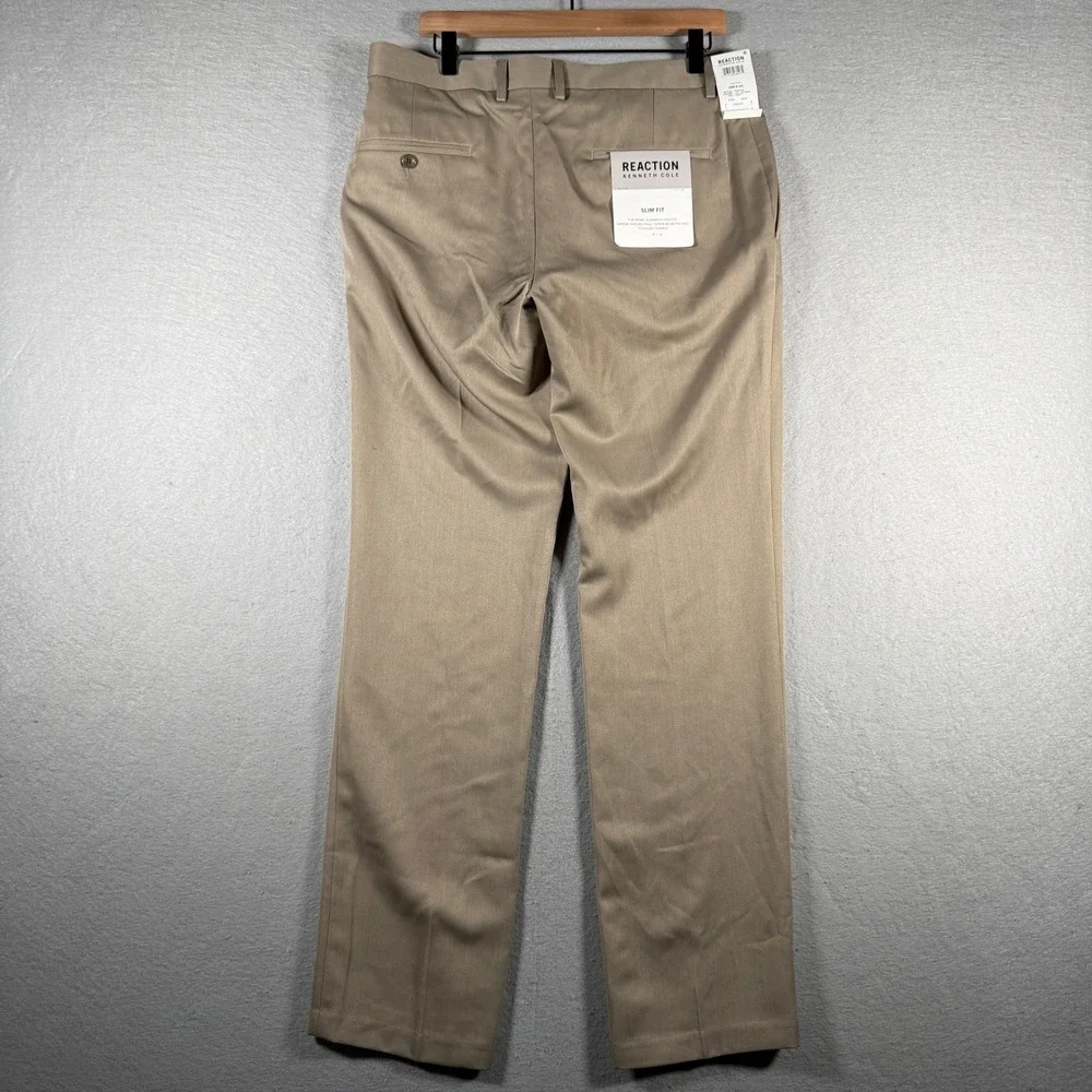 Reaction Kenneth Cole Men Slim Fit Dress Pants Oatmeal Heather 34x32 KD50146 NWT